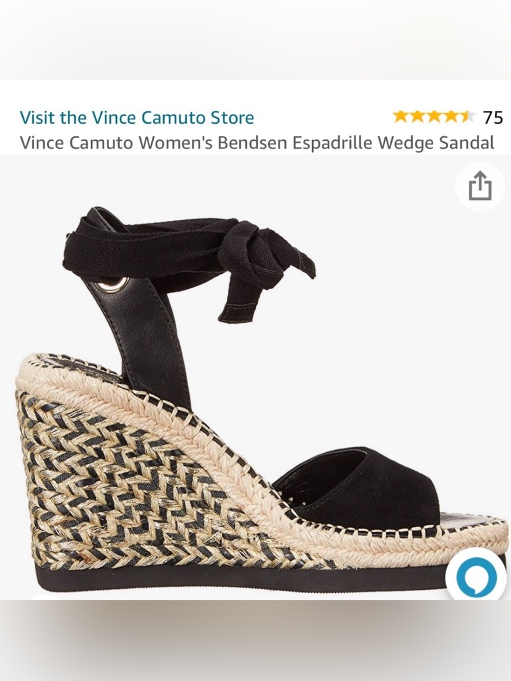Vince Camuto Black Bendsen Espadrille Wedge with Ankle Tie Size 9